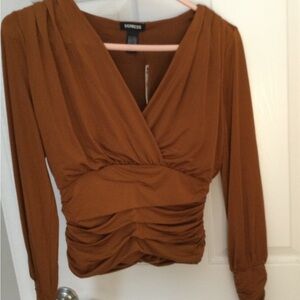 Express ruched long sleeve satin top XS new with tags